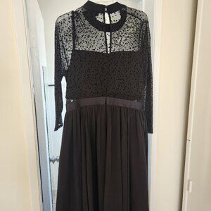 Black Mesh Flocked Star Mock Neck Midi Dress